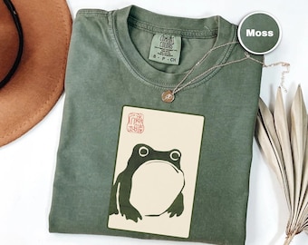 Camiseta de rana desilusionada, camiseta Matsumoto Hoji, colores cómodos, arte japonés vintage de rana, rana gruñona, regalo para amantes de las ranas