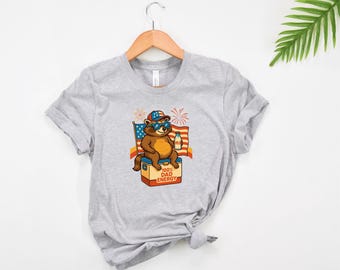 T-shirt vader patriottische wasbeer, grappig shirt 4 juli papa, cool Vaderdagcadeau, retro shirt voor onafhankelijkheidsdag humor, shirt VS papa