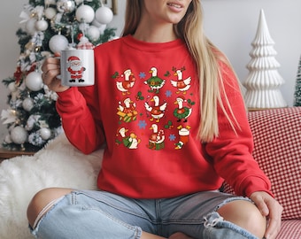 Sudadera navideña de ganso, divertida sudadera con capucha de ganso para las fiestas de invierno, bonito suéter navideño con estampado de ganso, regalo para amantes de los gansos, sudadera unisex.