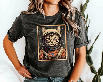 Space Cat Shirt, Astronaut Cat Tee Shirt, Funny Cosmic Cat, Cute Kitten, Retro Cat In Helmet Sweater, Space Exploration, Gift For Cat Mom