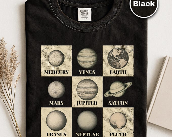 Solar System Shirt, Retro Planets T-Shirt, Vintage Space Gift, Astronomy Lover Gift, Planet Name Shirt, Space Tee