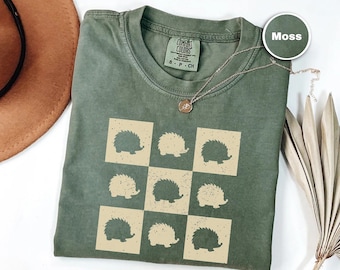 Camiseta retro de erizo, divertida camiseta con gráfico de erizo en colores cómodos, camiseta minimalista de naturaleza, bonito regalo de erizo con estética cottagecore