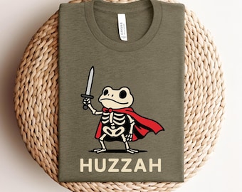 Huzzah Skeleton Frog Shirt, Funny Whimsical Medieval Knight Tshirt, Renaissance Tee Skeleton Frog Knight Shirt, Halloween Frog Knight Shirt