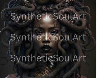 Black Medusa:  Digital Art Print, AI Generated, Midjourney, Wall Art, AI Art, Digital Download, Home Decor, Printable