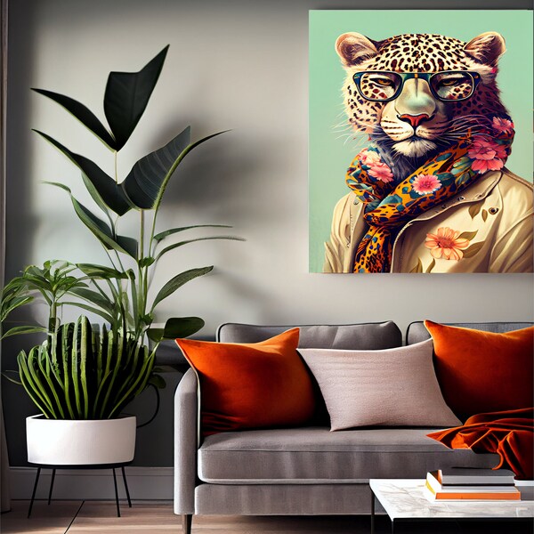 Leopard Digital Wall Art | Leopard  high fashion | Digital Download | Funky Wall Art | Quirky leopard | Humanised leopard Picture |