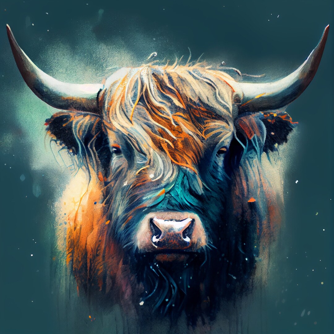 Highland Bull Digital Wall Art Abstract Highland Bull Etsy