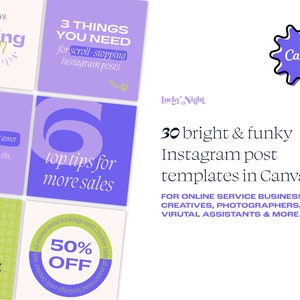 Bright & funky instagram templates in Canva | 30 fully editable Instagram post templates | Free Canva account | For small businesses