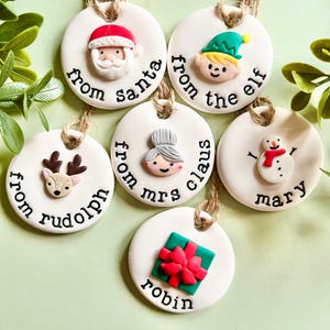 Personalised Christmas clay name tag decoration 4.5cm from Santa tag. Elf tag. Rudolph tag. Christmas ornament.