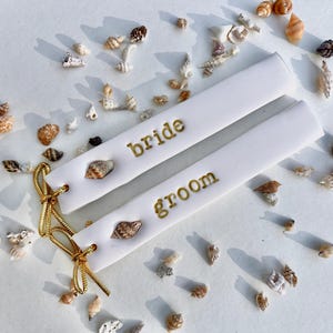 Wedding place name cards clay shell place names shell clay tags Beach Wedding place settings clay name tag