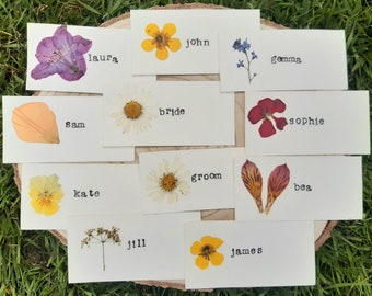 Place name cards real pressed flowers wedding place name card floral place names card personalised wedding place settings