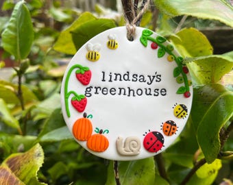 Mini 8cm greenhouse sign. Personalised garden sign. Garden decor. Greenhouse decor. Garden accessories. Garden gift. Handmade sign.