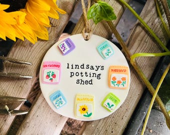 Potting shed sign 10cm personalised garden sign for allotment greenhouse potting shed. Garden decor. Gift for gardener. Seed packet sign.