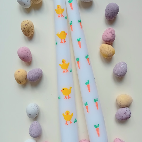 Easter spring handpainted taper candle. Eater spring decor. Easter Spring gift. Easter table spring tablescape.