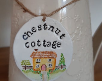 Handmade clay tag personalised house name. Keepsake