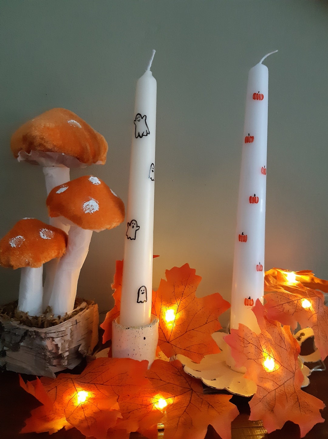 Autumn Hand Painted Taper Candles Pumpkin Candle Autumn Fall Candles