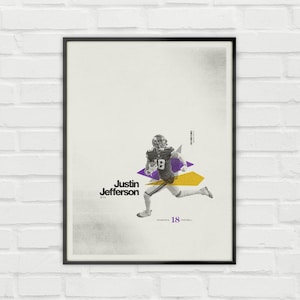 Justin Jefferson Poster – Minnesota Vikings Minimalist NFL Football Wall Art – Digital Download or Matte Paper Print