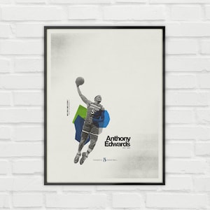 Anthony Edwards Poster – Minnesota Timberwolves Minimalist NBA Basketball Wall Art – Digital Download or Matte Paper Print