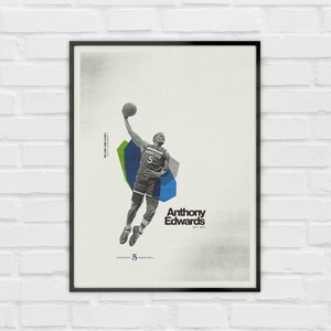 Anthony Edwards Poster – Minnesota Timberwolves Minimalist NBA Basketball Wall Art – Digital Download or Premium Matte Paper Print