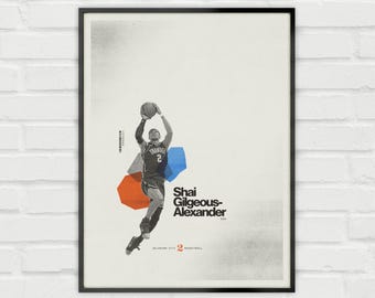Shai Gilgeous-Alexander Poster – OKC Thunder Minimalist NBA Basketball Wall Art – Digital Download or Matte Paper Print