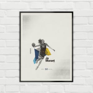 Ja Morant Poster – Memphis Grizzlies Minimalist NBA Basketball Wall Art – Digital Download or Matte Paper Print