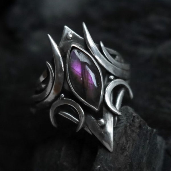 Unisex Gothic Purple Stone Ring, Amethyst Ring, Purple Ring, Rock Ring, Goth Ring