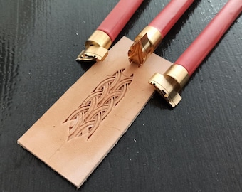 Brass Leather Stamp Set for Wallets, Wheat Pattern Border Tool, Geometric Carving Stamp for Veg Tan Leather, Leathercraft Gift, SP-020-