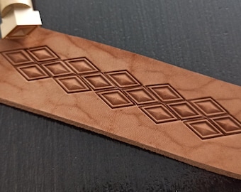 Brass Leather Stamp, Geometric Diamond Tool, 3D Rhombus Pattern, Nested Border Stamp for Belts & Wallets, Leathercraft Gift SP-046