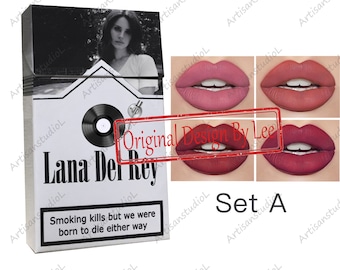 Lápiz labial Lana Del Rey, caja personalizada con foto de Ur, caja de cigarrillos personalizada Lana Del Rey, juego de lápices labiales de cigarrillos Lana Del Rey