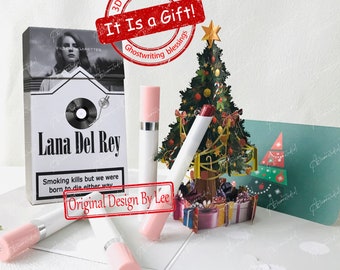 Rossetto Lana Del Rey con biglietto di Natale 3D, scatola di sigarette Lana Del Rey personalizzata, biglietto di Natale 3D Ghostwriting, regali di Natale