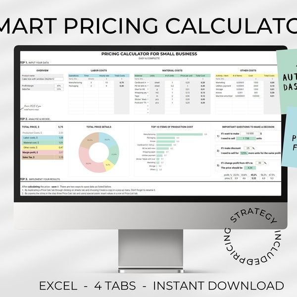 Product Pricing Calculator, Pricing Guide, Pricing worksheet Small Business Template, Handmade Products PricingTemplate, Cost Calc, excel