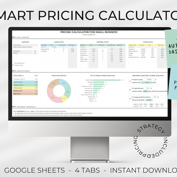 Product Pricing Calculator, Pricing Spreadsheet Small Business Template, Handmade Products Price, Google Sheet Template, Cost Calculator