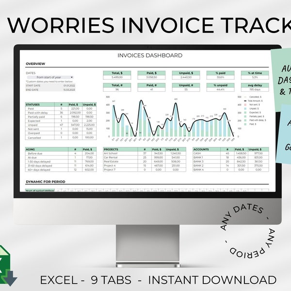 Rechnungs-Tracker, Excel, Small Business Invoice Manager, Kundenzahlungs-Tracker, Rechnungsgenerator, Rechnungsvorlage, Kunden-Tracker