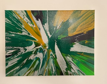 Spin art Green n gold splash