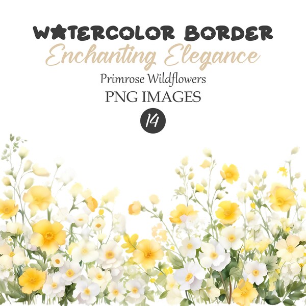 Watercolor Yellow & White Primrose Borders | Wildflower Clipart PNG | Wedding Invitations, Frames, DIY Designs