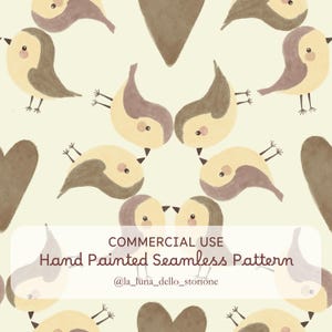 Modello di uccelli carini Uso commerciale San Valentino Stampa beige Bambini Uccelli Genere neutro Animali carini Modello senza cuciture Cuori color marrone chiaro