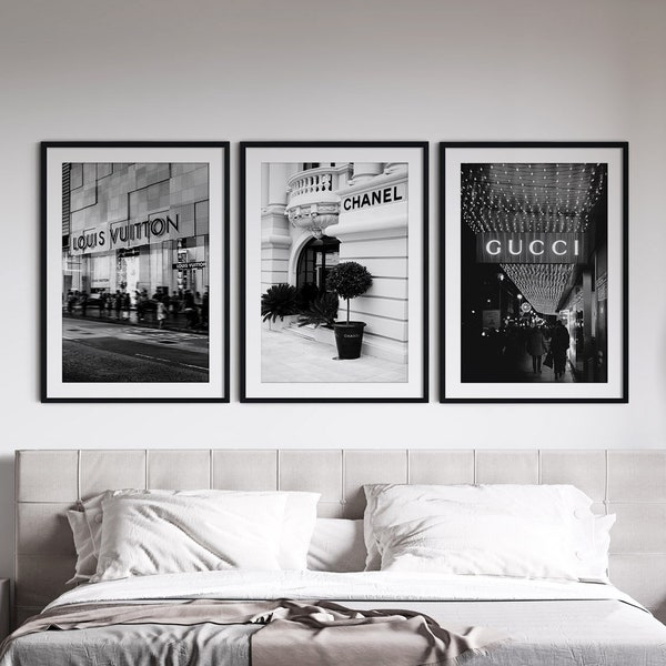 Ensemble de 3 imprimés de mode | Ensemble d'affiches de mode de luxe | Impression de photographie noir et blanc | Affiches Hypebeast | Ensemble de 3 décorations murales mode