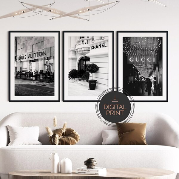 Ensemble de 3 affiches de mode imprimables | Lot de 3 décorations murales tendance | Affiches de mode de luxe | Impressions de photographie de mode | Noir blanc