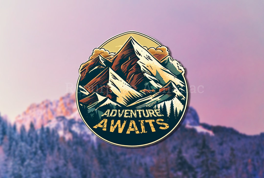Adventure Awaits Printable Mountains Sticker - Etsy