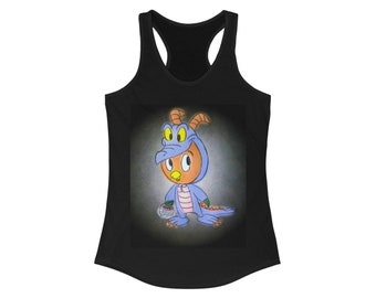 Traje de pájaro naranja con figura de Figment, camiseta sin mangas con espalda de nadador