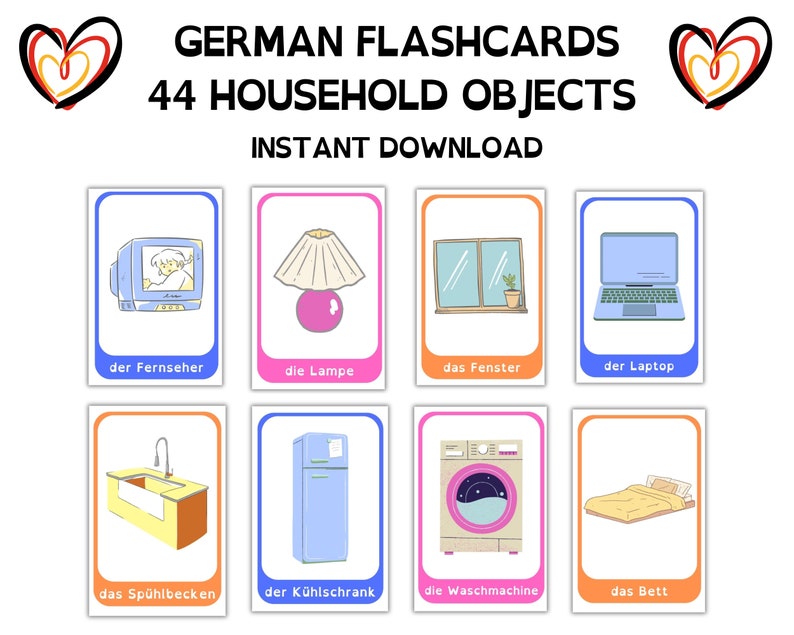 GERMAN FLASHCARDS 44 Household Objects German Language Etsy
