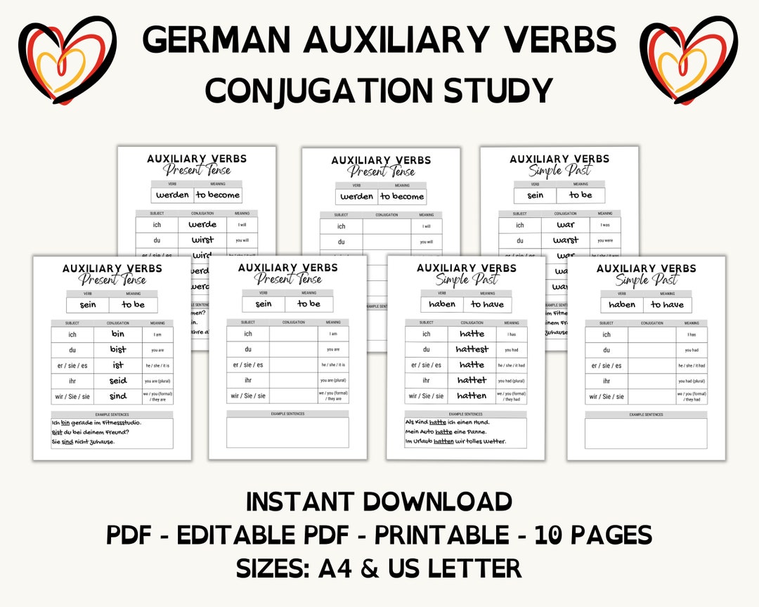 GERMAN AUXILIARY VERBS Conjugation Study Pack Learn German Etsy UK