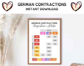 GERMAN CONTRACTIONS - Prepositions & Articles - German language - instant download, printable poster, handout, workbook