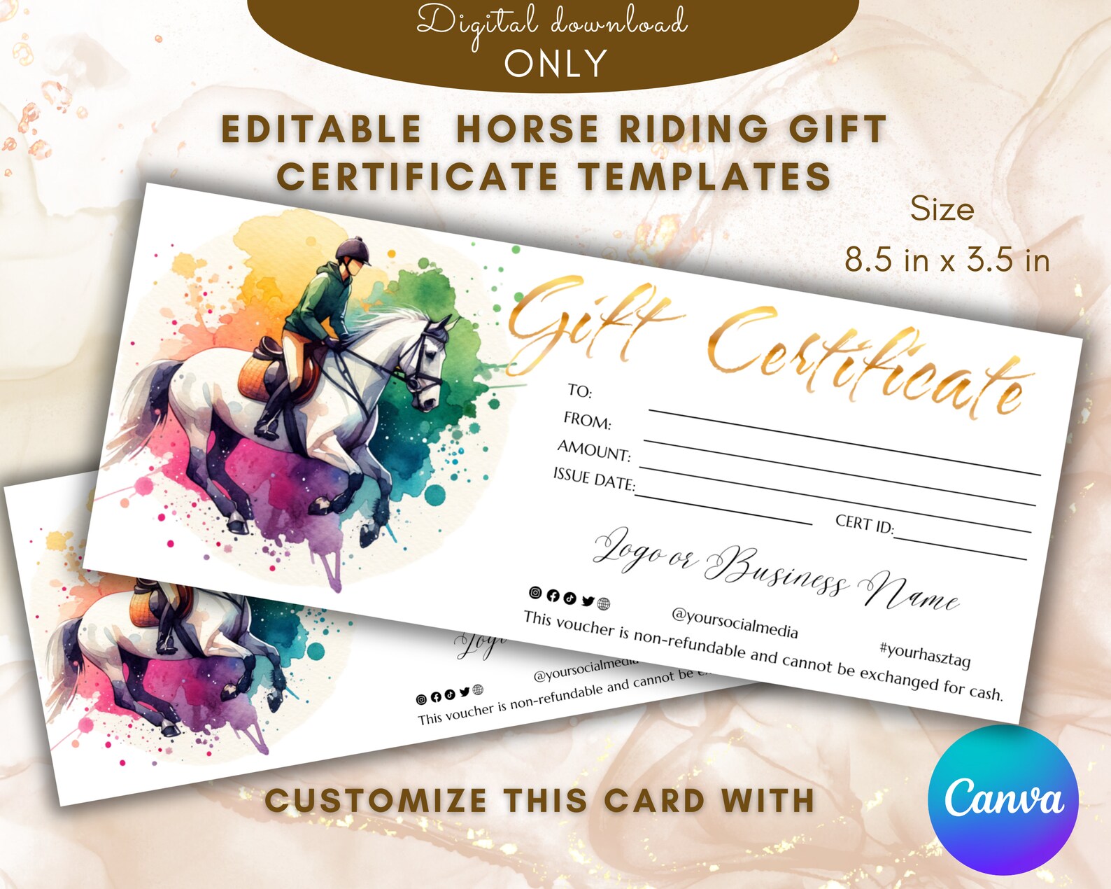 Horse Riding Gift Certificate Template Elegant Horse Lover Gift Card ...