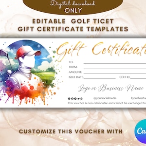 Golfticket Cadeaubonsjabloon Golfclub Cadeaukaartsjabloon Cadeaubon Afdrukbare Golf Lover-cadeaubon Golf Resort-voucher