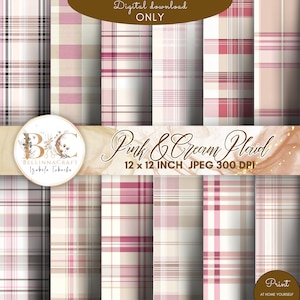 Könnte beinhalten: Set mit 8 digitalen Papiermustern mit rosa und cremefarbenen Karomustern. Jedes Muster ist 30,48 cm x 30,48 cm groß und hat 300 DPI. Nur digitaler Download.