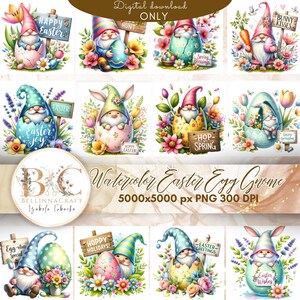 Watercolor Easter Egg Gnome Collection Clipart, Easter Clipart, Easter Gnome Clipart Bundle, Spring Gnomes Clipart, Happy Easter PNG
