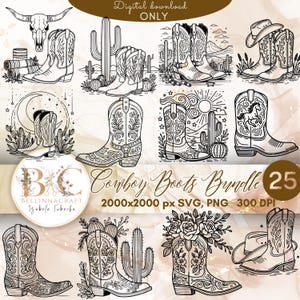 Cowboy Boots SVG Bundle, Cowgirl Boots, Cowboy Boots Clipart, Laser geschnitten Dateien SVG PNG, Cowboy Boots Vektor, Western svg Bundle, Wilder Westen