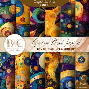 Gustav Klimt geïnspireerd Universum naadloos digitaal papier, Fibonacci-reeks digitaal papier, naadloos plakboekpapier, Klimt-bloemmotief