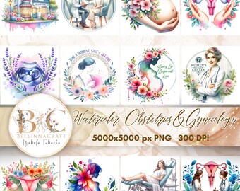 Aquarelle obstétrique gynécologie Clipart, clipart OBGYN, Clipart utérus, gynécologue, obstétricien professionnel de la santé, grossesse