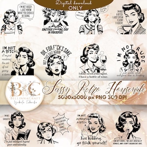 Sassy Retro vrouwen SVG-bundel, Retro huisvrouw Svg, Sassy Mom Cut-bestand, Retro Clipart-bundel, Retro T-shirt voor vrouwen, lasergesneden bestanden SVG PNG